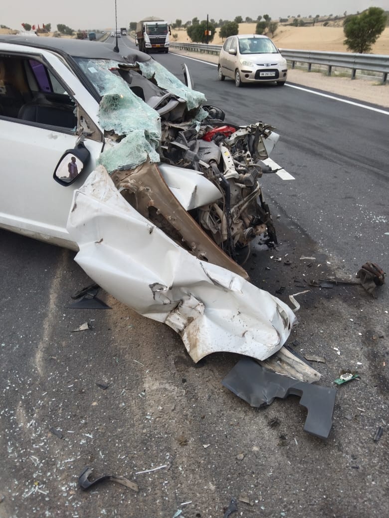 बीकानेर: ट्रक ने कार को मारी पीछे टक्कर एक की मौत, तीन घायल